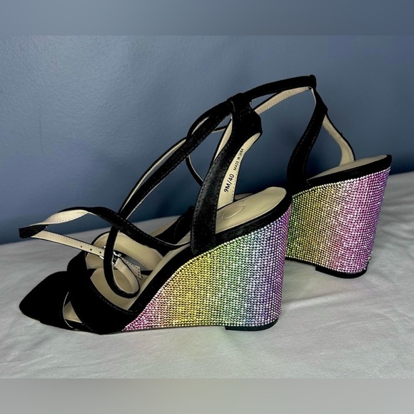 Jessica Simpson Arlisa Rainbow Rhinestone Black Wedge Heel 🌈  Pride Women Size 9 - Picture 1 of 16